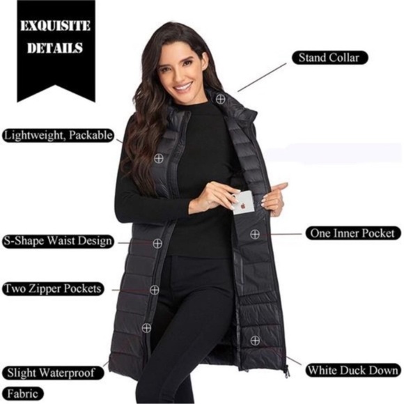 Women's Ultra Light Long Down Winter Jacket Lightweight Outdoor Puffer Vest Coat - Picture 5 of 7